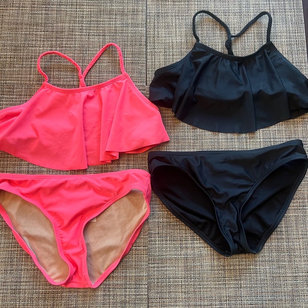 Girls set of 2, old navy brand size 10/12 hot pink swimsuit and a black …